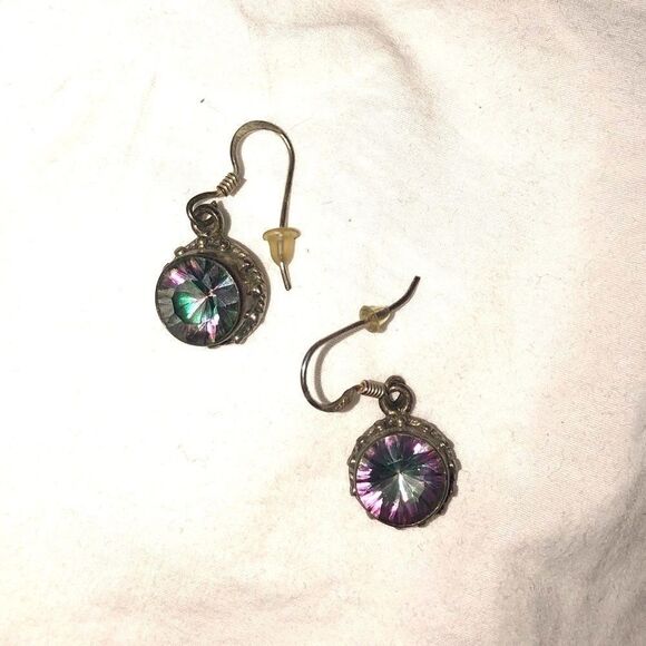 Fluorine silver dangly vintage earrings - Picture 1 of 3